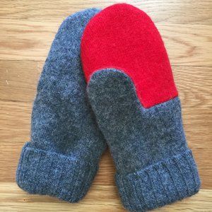 Gray/Red Felted Shetland Wool Mittens from Crew Recycled Sweater